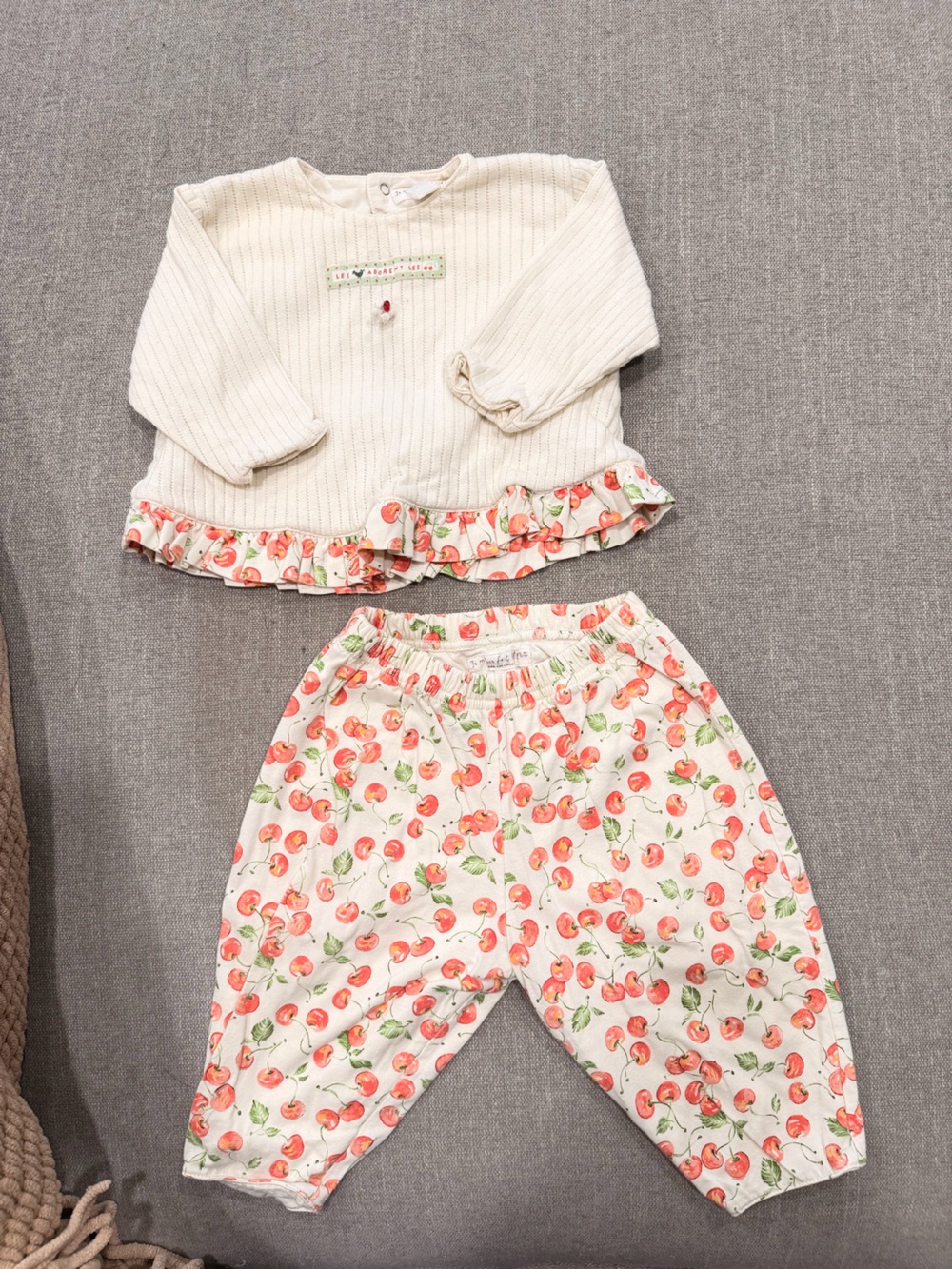 Cherry Print Baby Outfit Set Cottagecore 6 Months